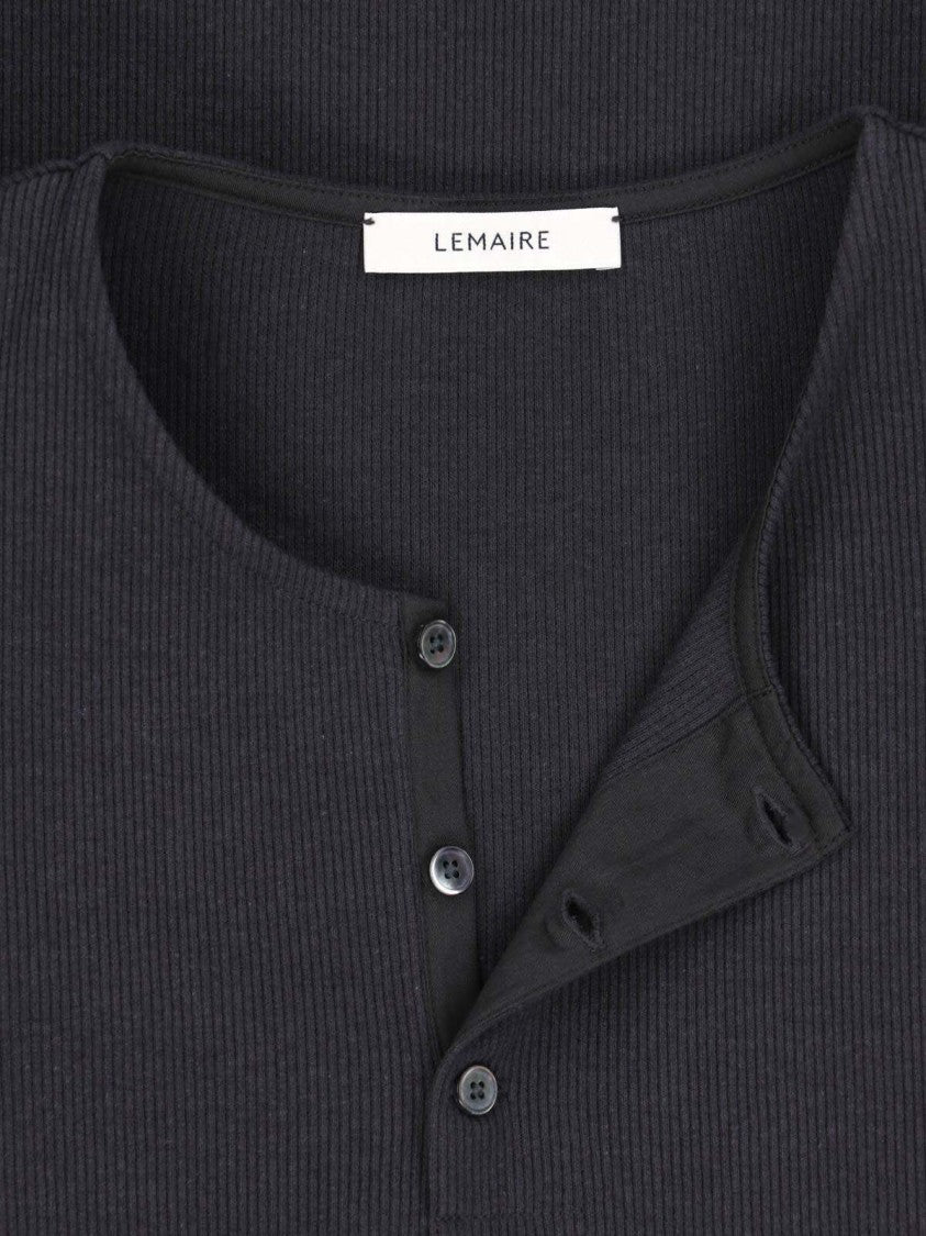 Lemaire Grey Cotton-Linen Long-Sleeve Henley T-Shirt