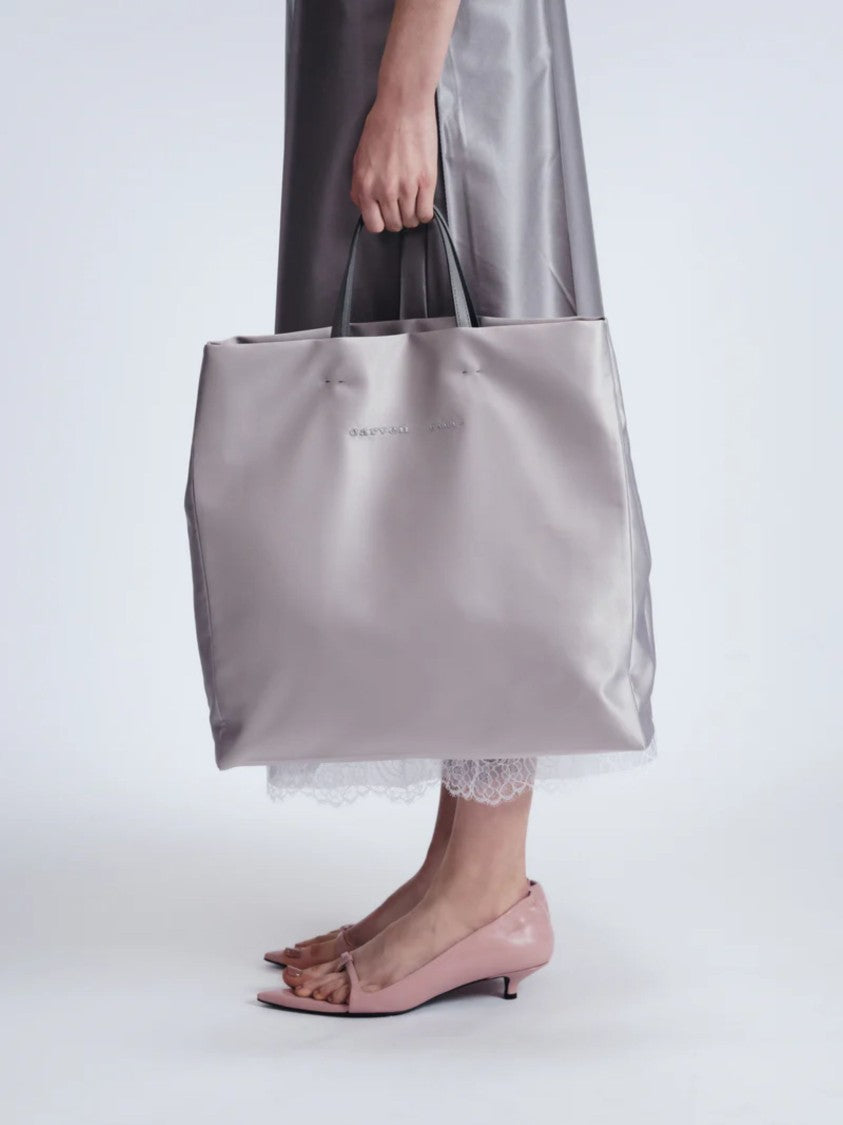 Carven Gray Matte Satin Leather Handles Tote Bag