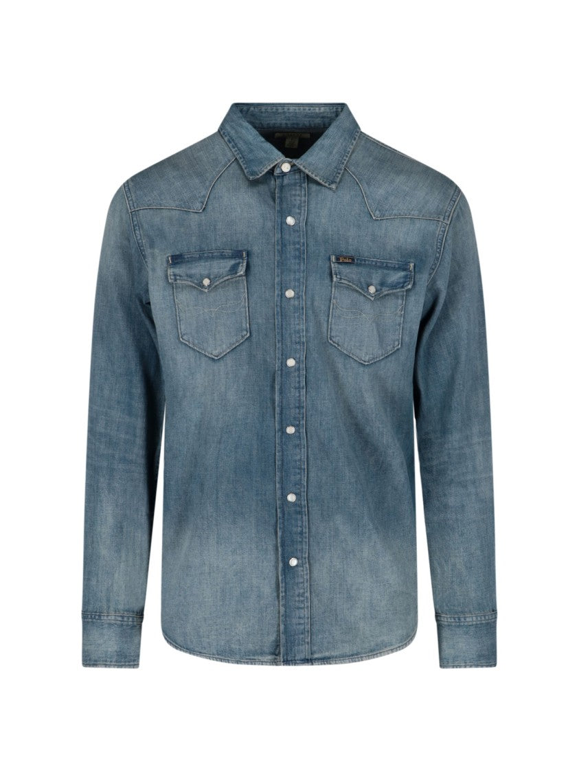 Polo Ralph Lauren Faded Blue Denim Shirt With Classic Collar