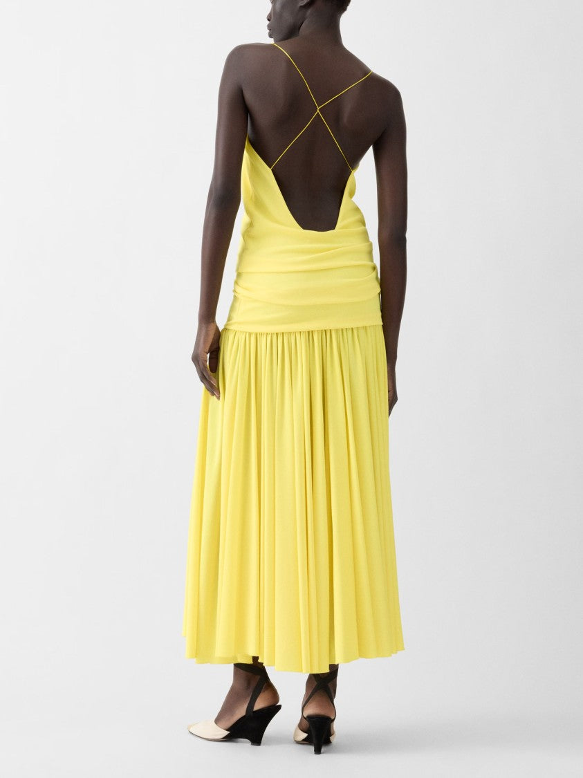 Jacquemus Yellow Draped Crossed Straps Viscose Midi Dress