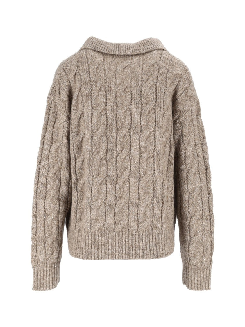 Eleh Mud Cable-Knit V-Neck Wool Sweater