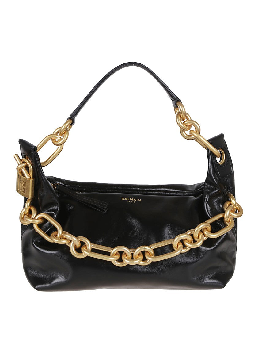 Balmain Medium Calfskin Sync Shoulder Bag With Double Chain Handle
