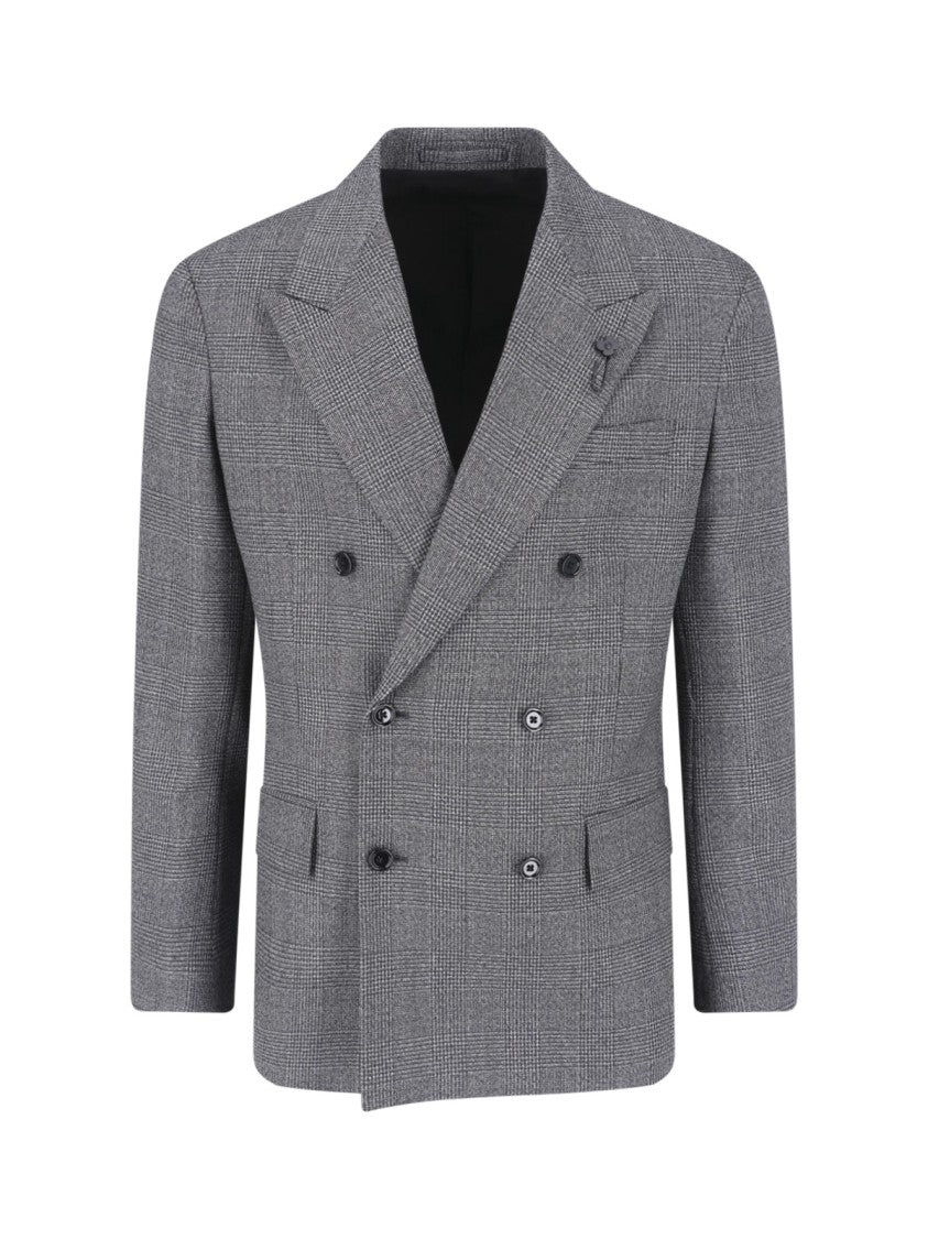Lardini Grey Pied De Poule Double Breasted Blazer