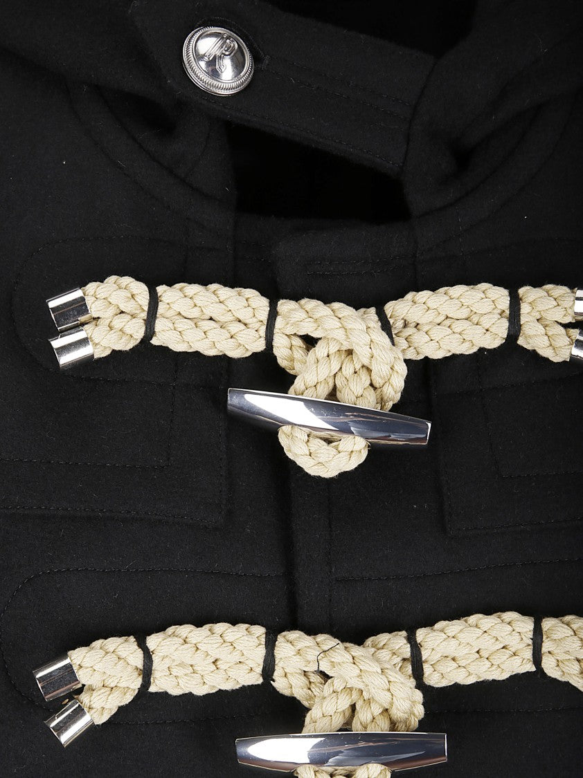 Paco Rabanne Hooded Short Wool Coat With Button Fastenings