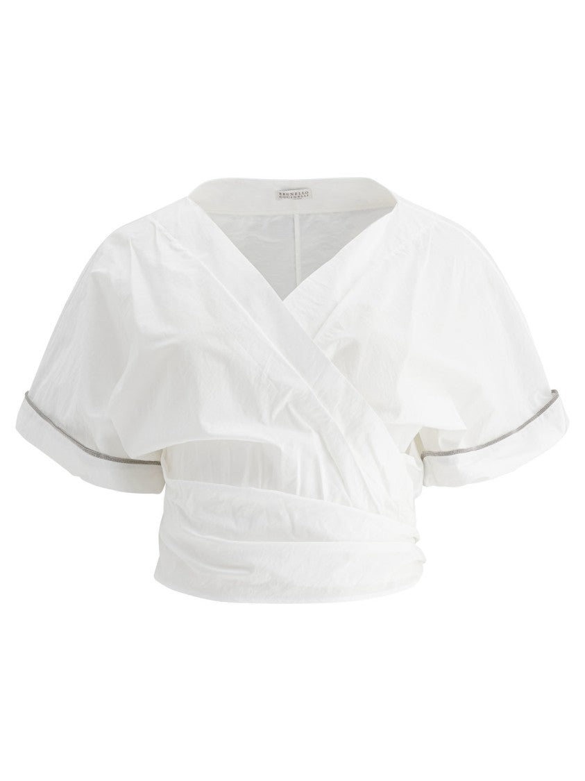 Brunello Cucinelli Kimono-Style Top With Shiny Sleeve Trims