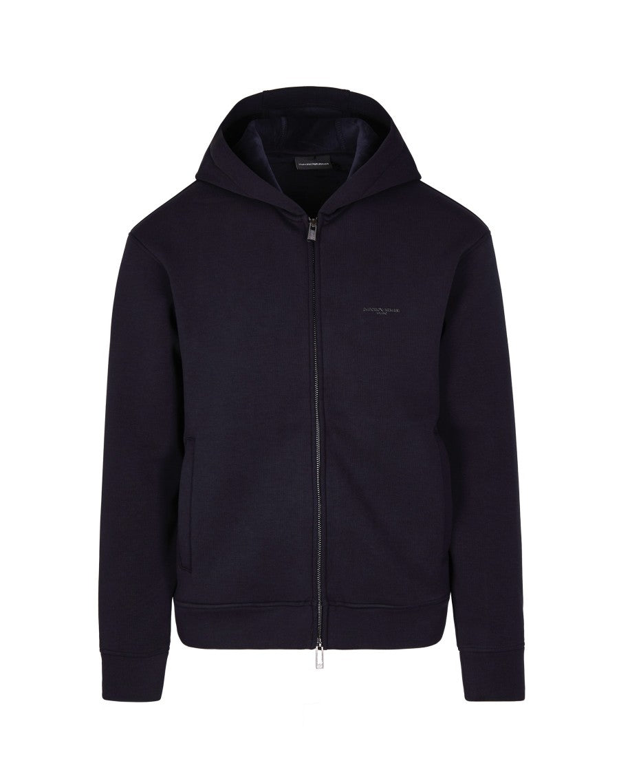 Emporio Armani Navy Blue Hoodie With Plush Chenille Interior