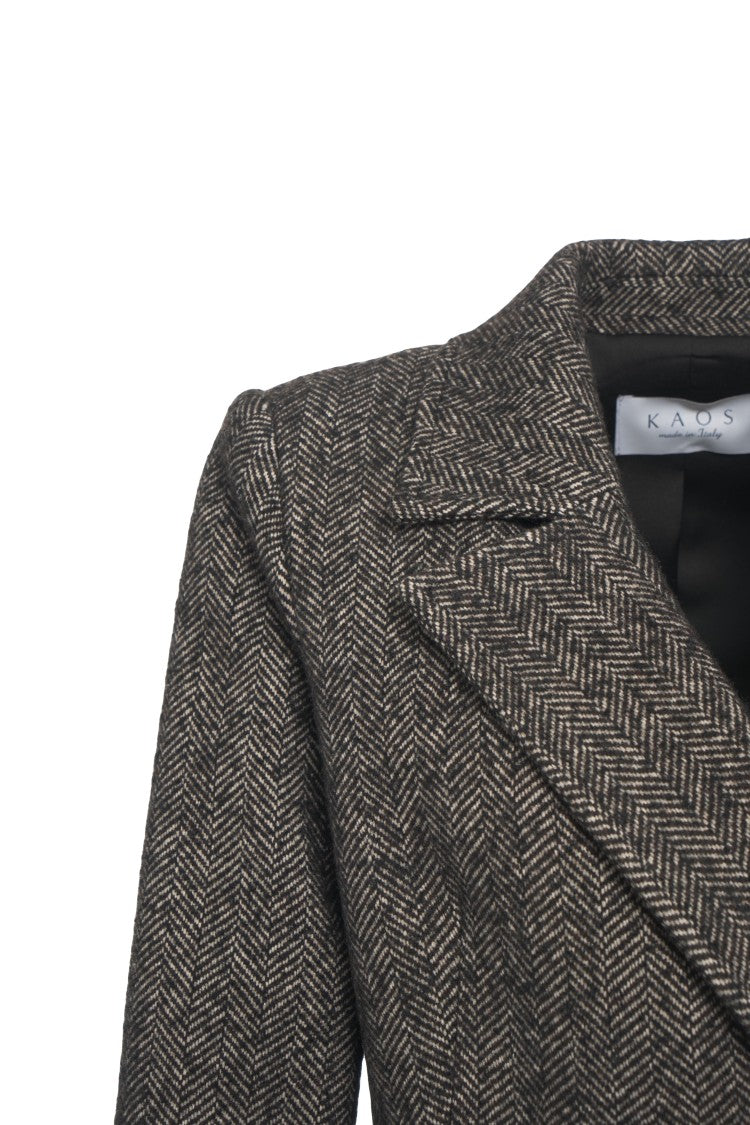 Kaos Herringbone Pattern Maxi Length Double-Breasted Coat