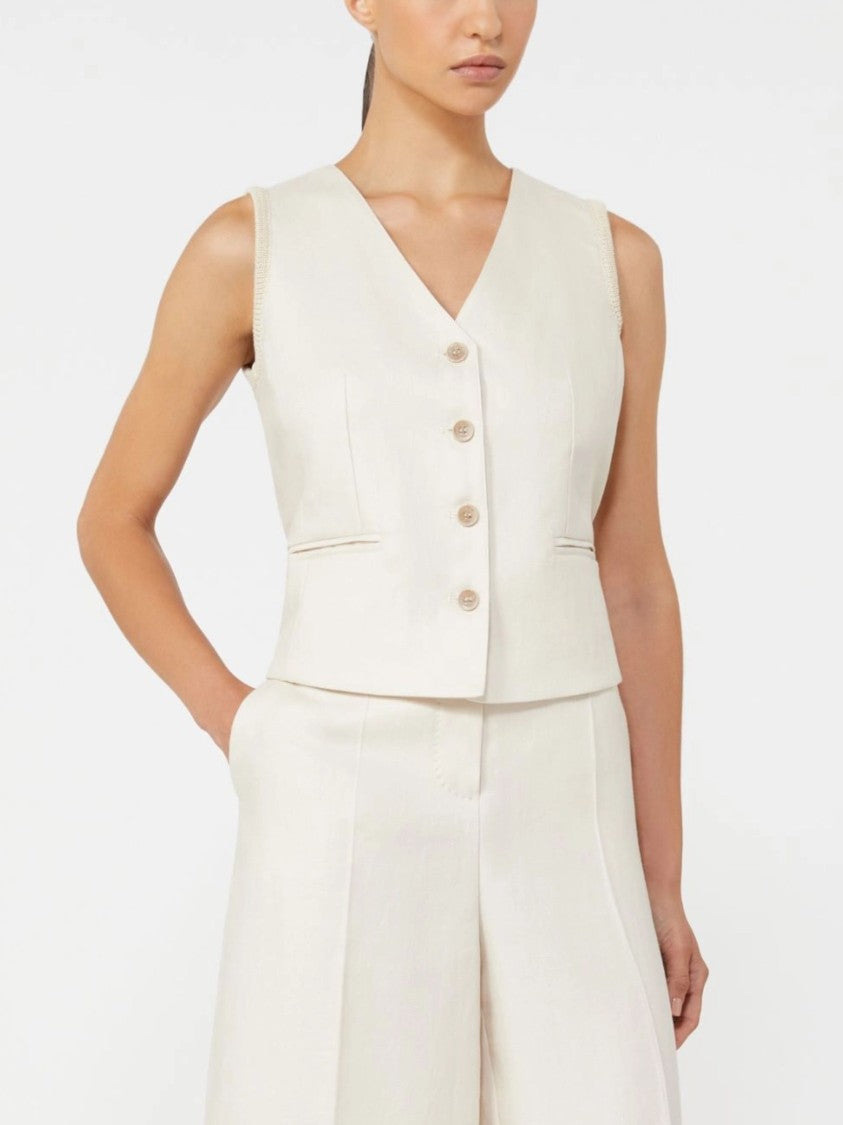 Max Mara Structured V-Neck Linen Vest With Textured Back
