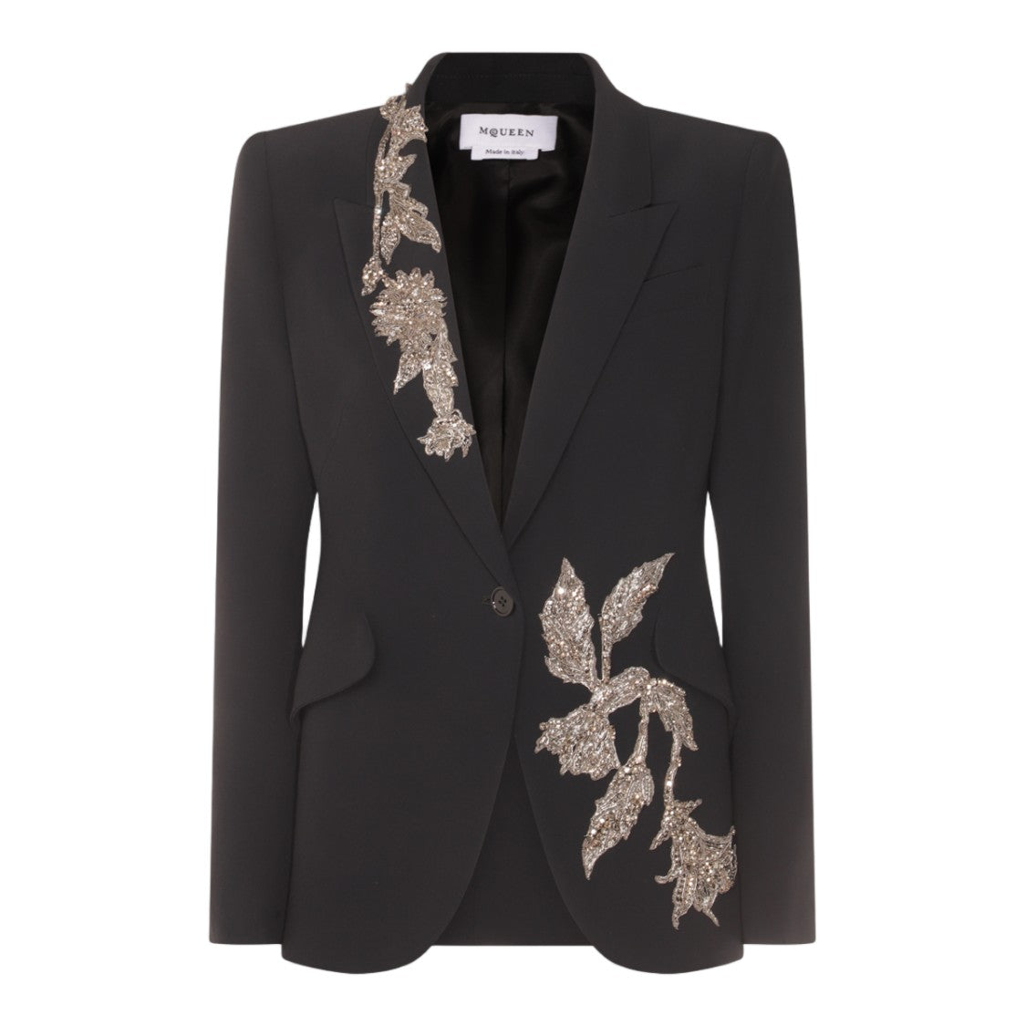 Alexander Mcqueen Tailored Black Jacket With Floral Embellishments