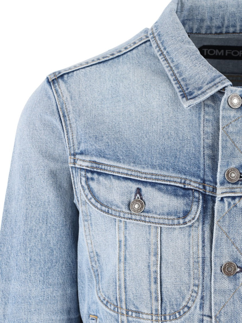 Tom Ford Light Wash Tailored Cropped Denim Jacket