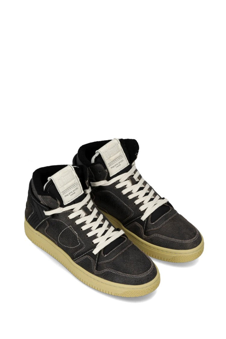 Philippe Model Black Distressed Weathered Chunky Sole Leather-Blend Sneakers