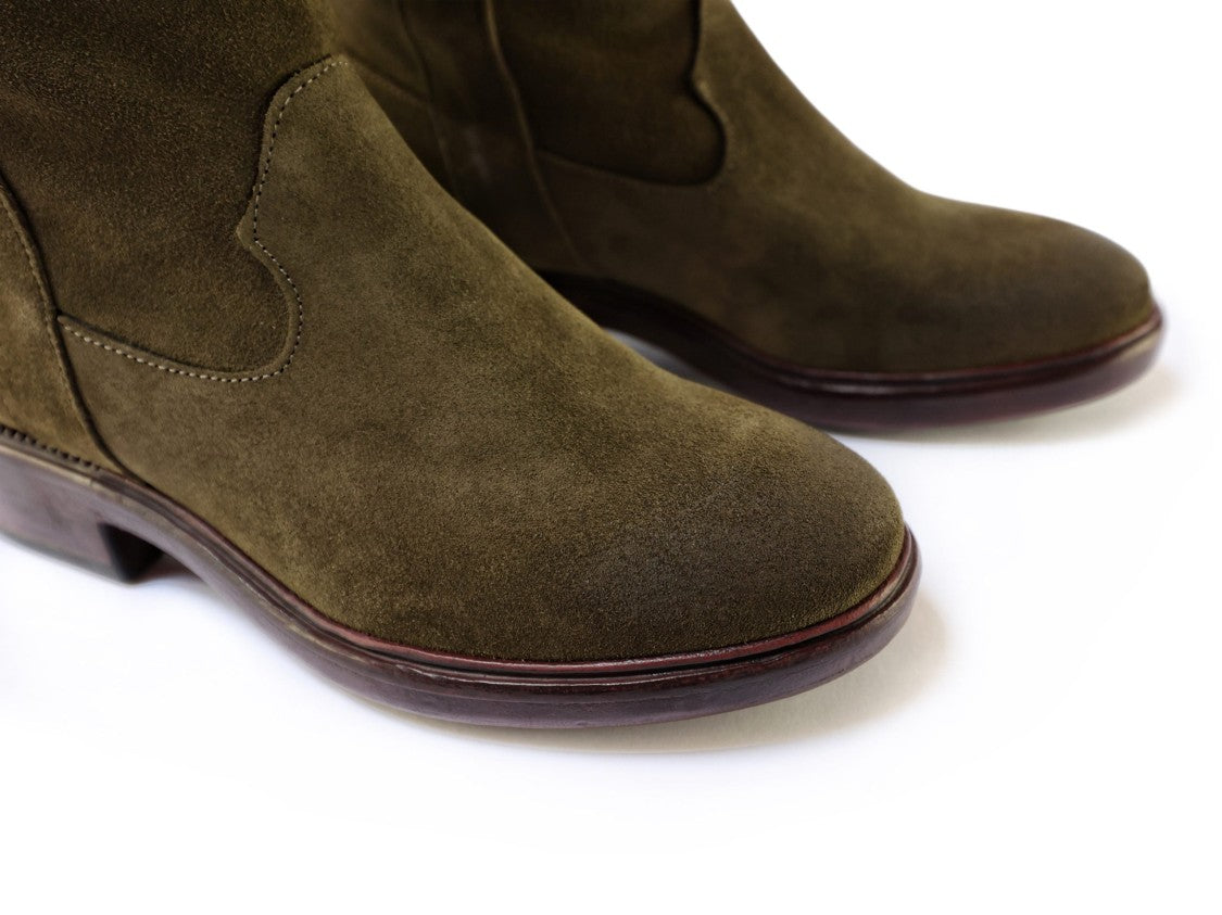 Ton Gout Baby Ankle Boots In Olive Suede