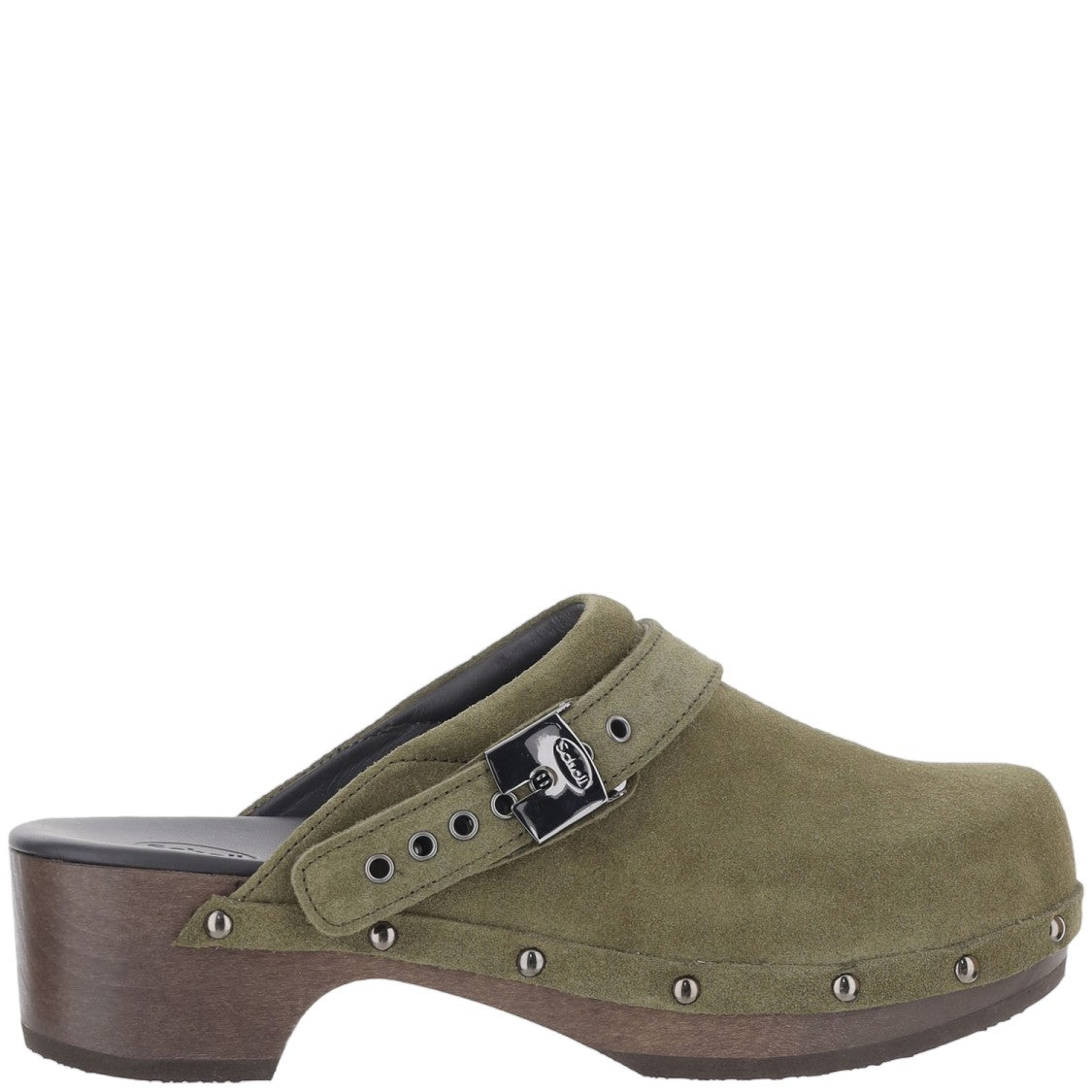 Scholl Olive Closed-Toe Wooden Platform Suede Sandals