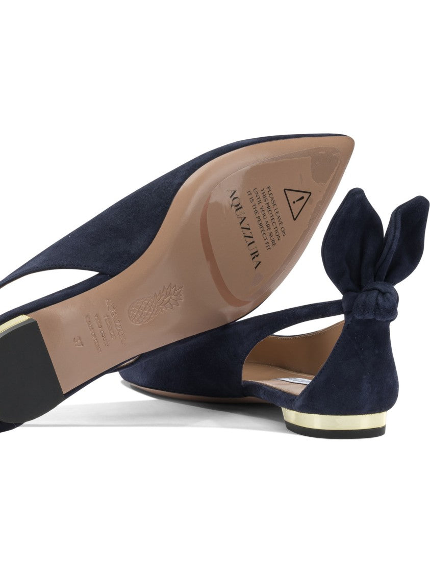 Aquazzura Bow Tie Ballet Flats With Velvet Cut-Out Design