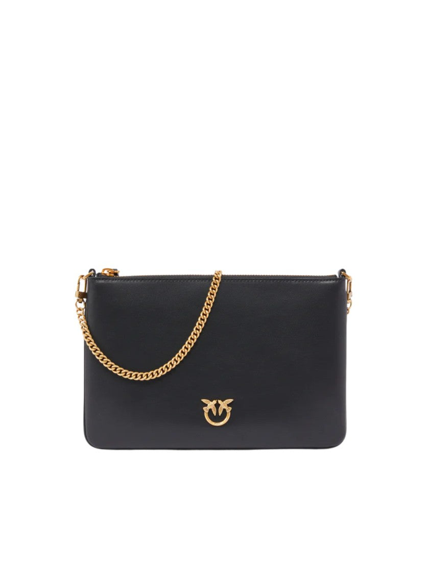 Pinko Black Smooth Emblem Chain Shoulder Bag