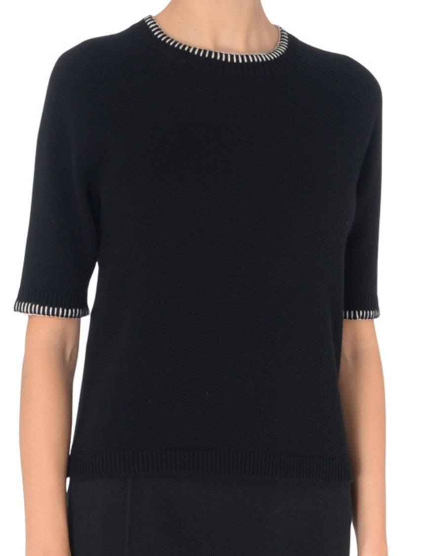 Max Mara Cropped Black Sweater With Contrasting Stitching