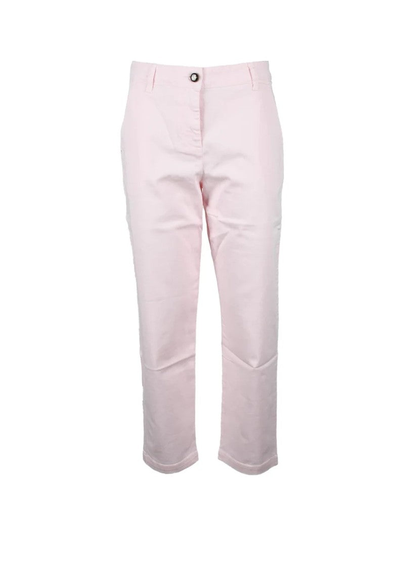 Semi Couture Cropped Trousers With Pleated Waistband And Leather Patch Detail