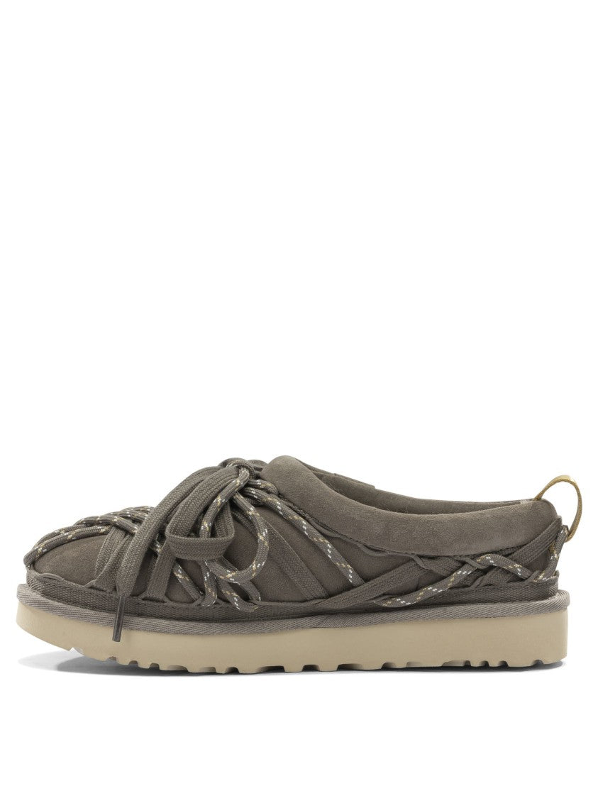 Ugg Suede Loafers With Intricate Rope Detailing And Bow Accent