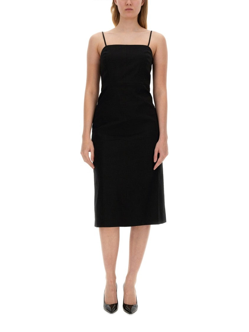 Theory Fitted Black Midi Dress With Spaghetti Straps