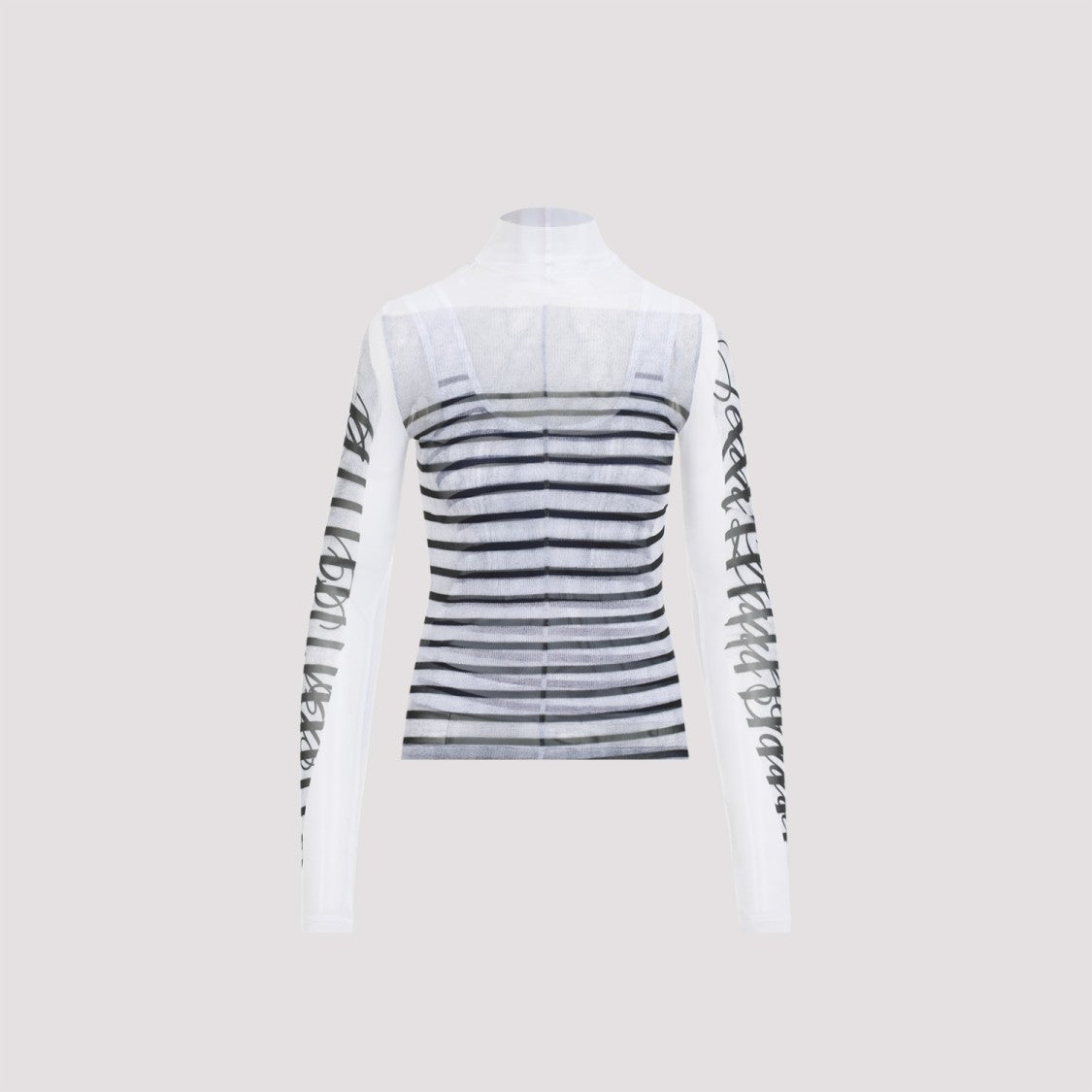 Jean Paul Gaultier Spandex Mesh Printed Feathers Mariniere Top