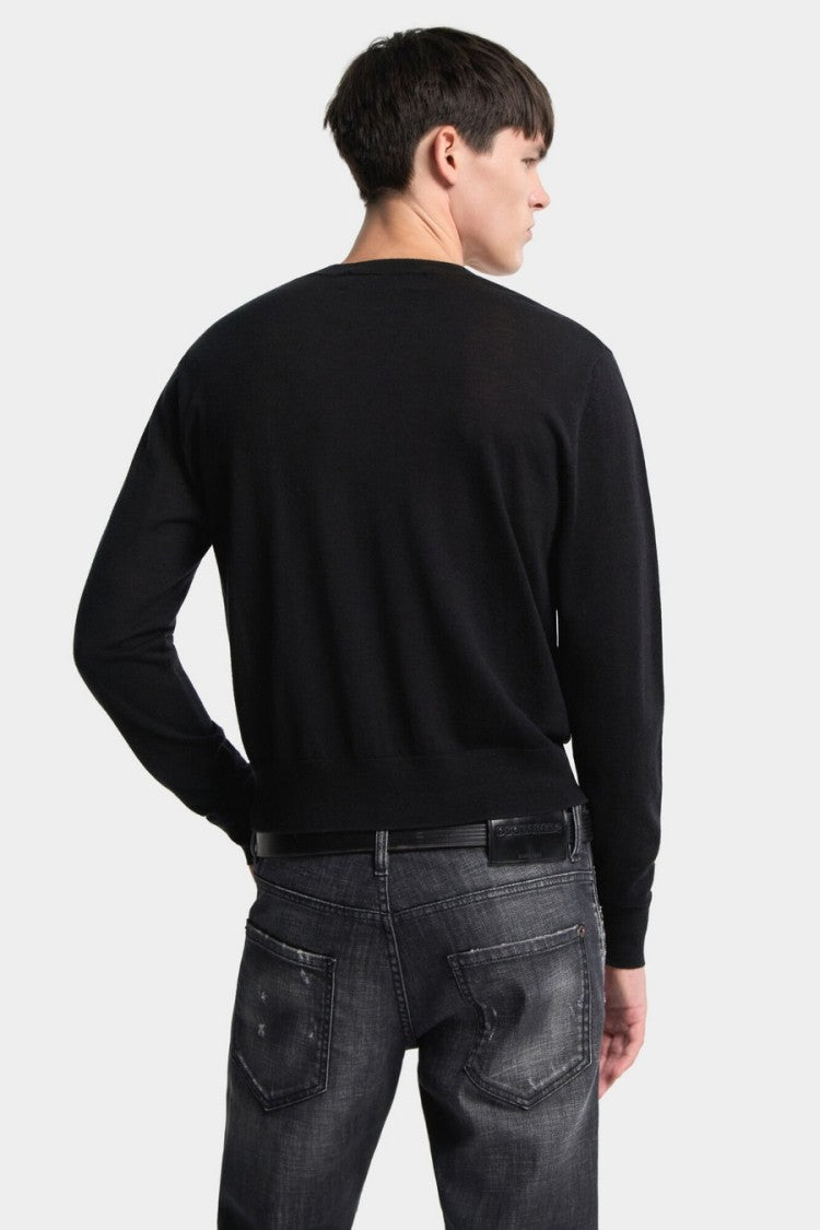 Dsquared2 Black Crewneck Tonal Logo Wool Sweater