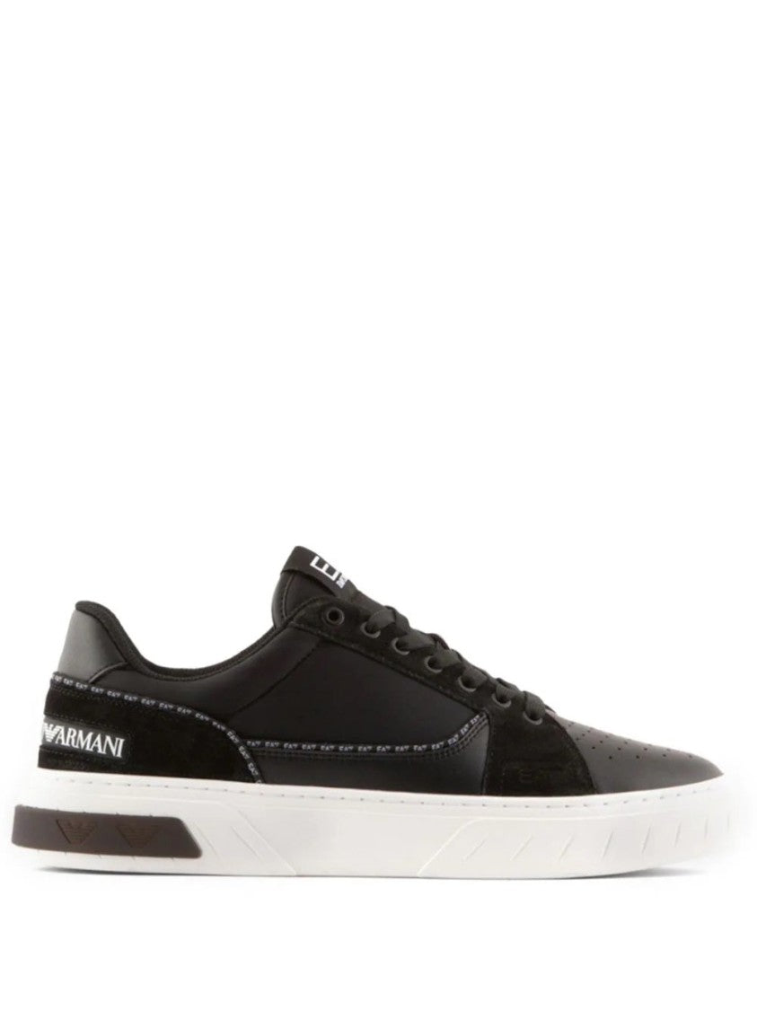 Ea7 Emporio Armani Black Trainers With Smooth And Perforated Leather