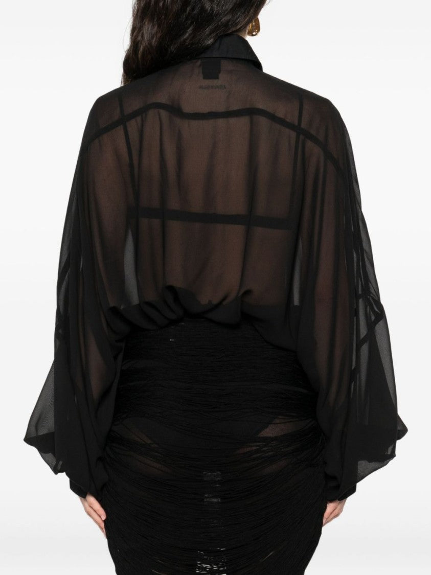 Pinko Polychiffon Black Bodysuit With Structured Plastron