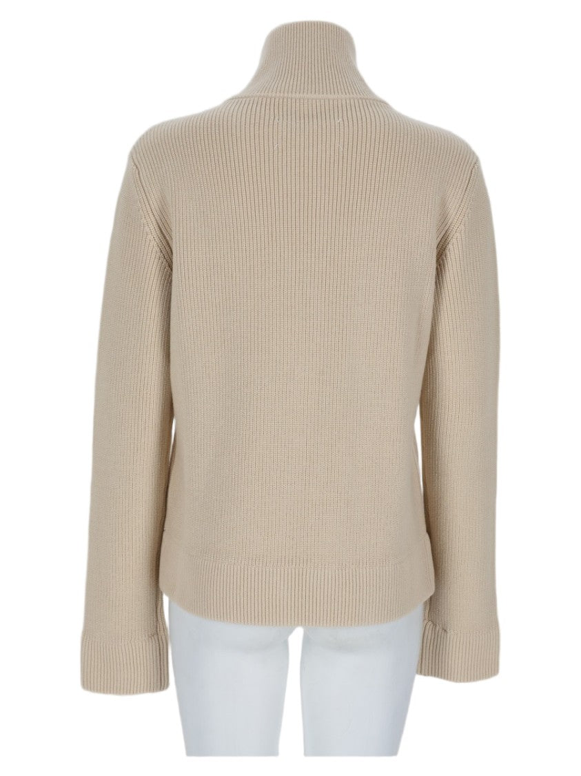 Maison Margiela Ribbed Knit Sweater With High Collar And Full Zipper