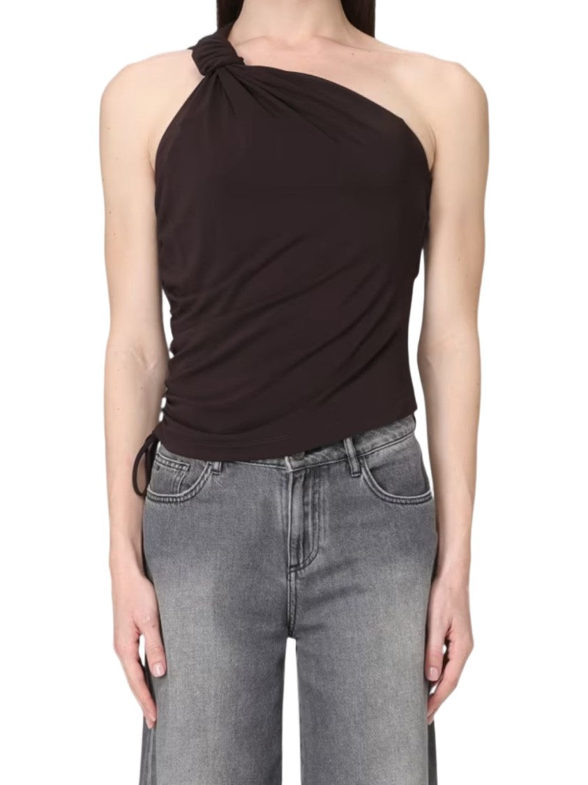 Pinko Brown One Shoulder Knot Shirt