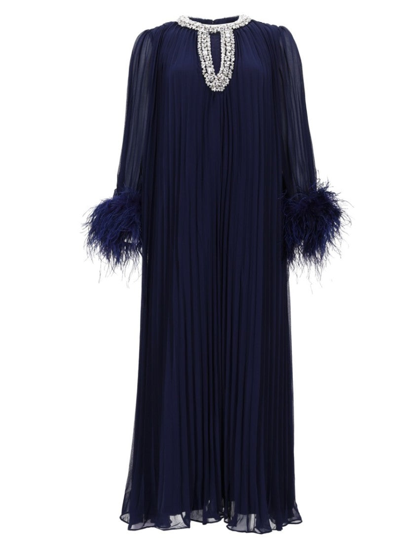 Self-Portrait Pleated Chiffon Feathered Dress