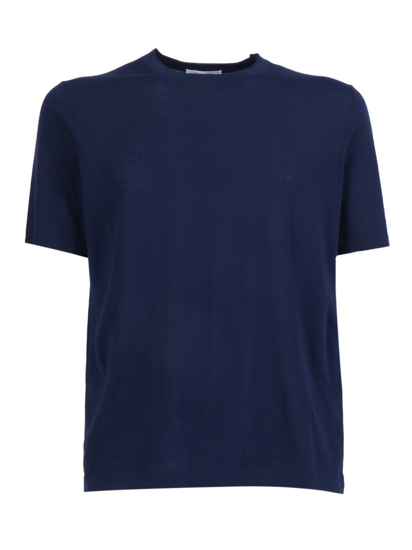 Kangra Cashmere Navy Short Sleeve Cotton T-Shirt