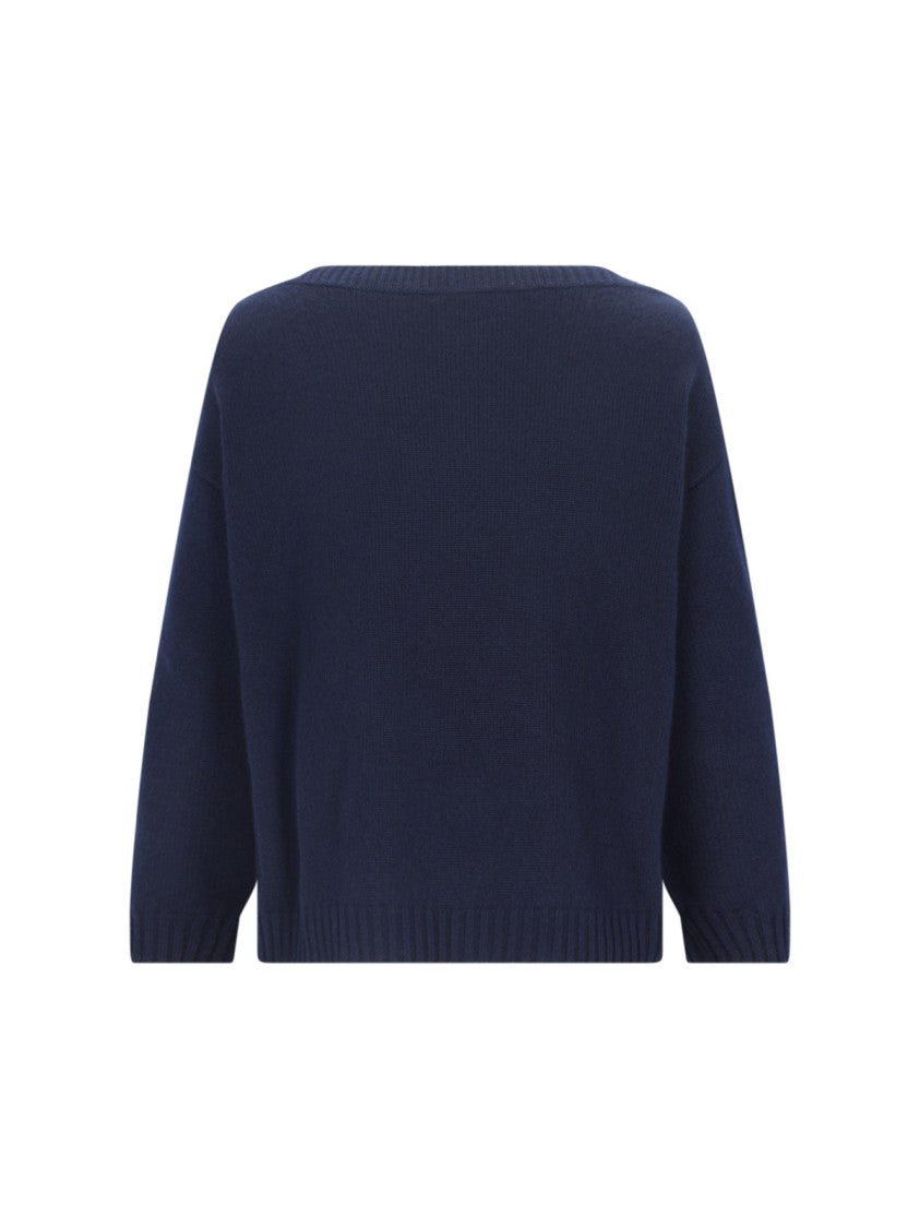 Valentino V Detail' Blue Cashmere Logo Sweater – Blue