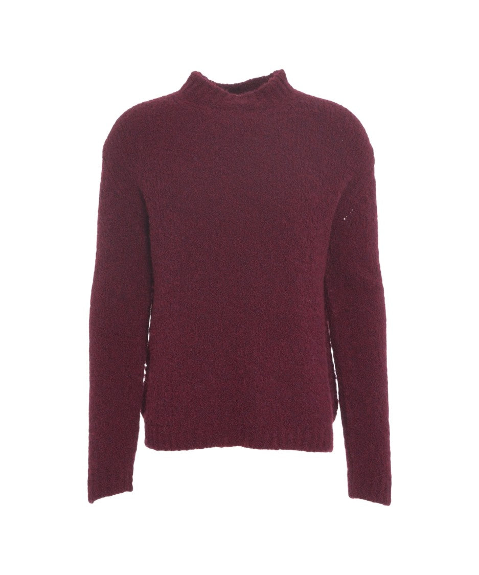 Amaranto Textured Knit Pullover With Modern High Collar