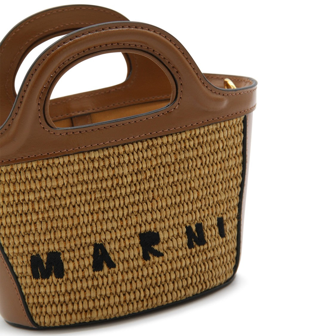 Marni Brown Tropicalia Mini Top Handle Bag With Woven Texture