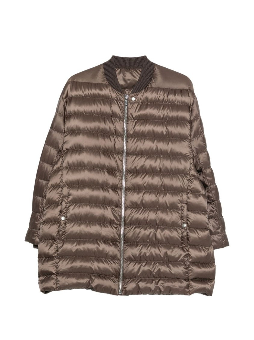 Rick Owens X Moncler Front Zip Fastening Brown Ribbed Hem Padded Coat