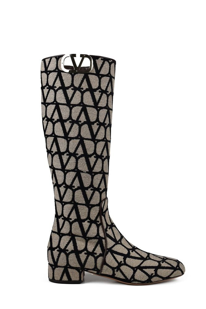 Valentino Garavani Mid-Calf Toile Boots With Monogram Print