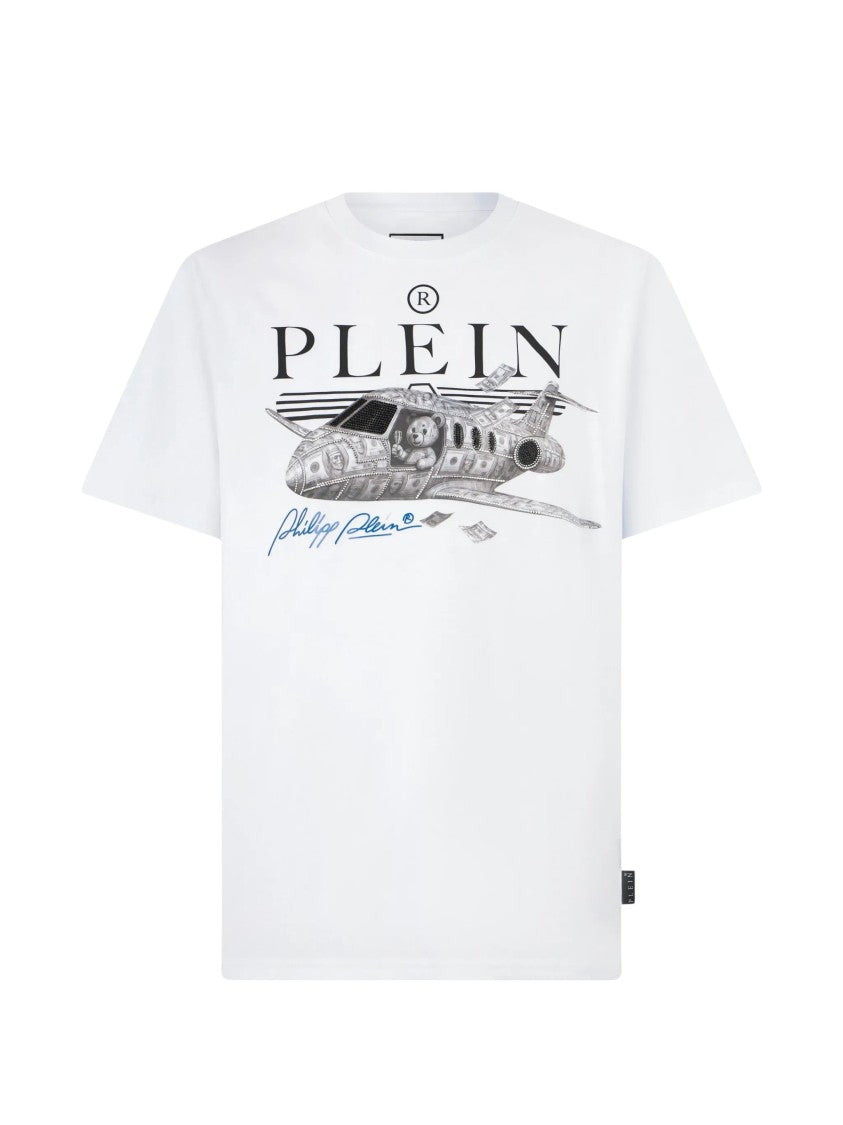 Philipp Plein Graphic Print Crew Neck T-Shirt With Crystal Embellishments