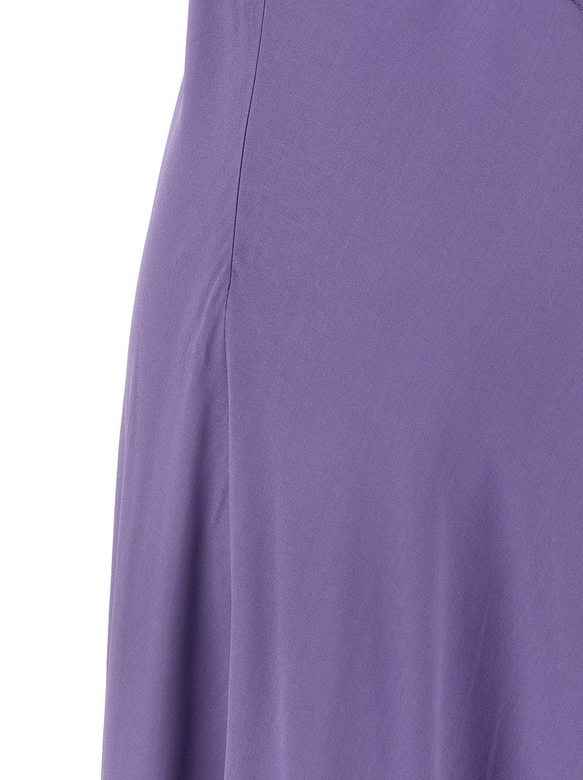 Twin-Set Deep V-Neck Maxi Dress With Flounced Hem