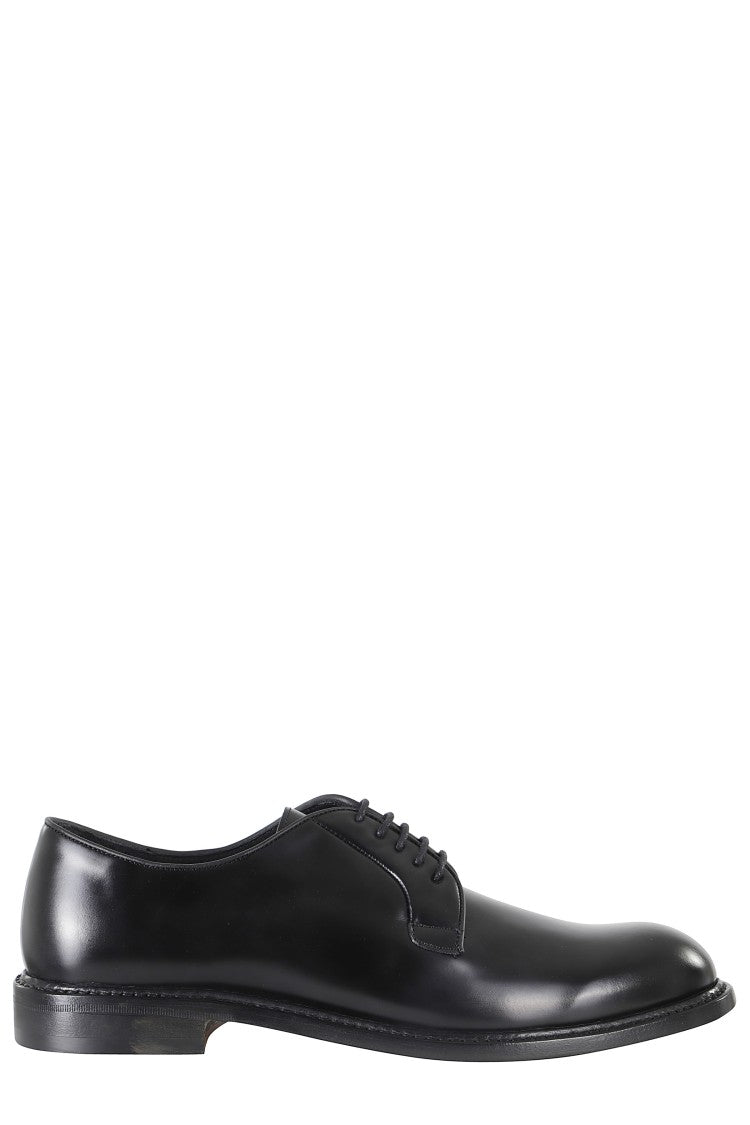 John Spencer Black Polished Round Toe Lace-Up Derby Shoes