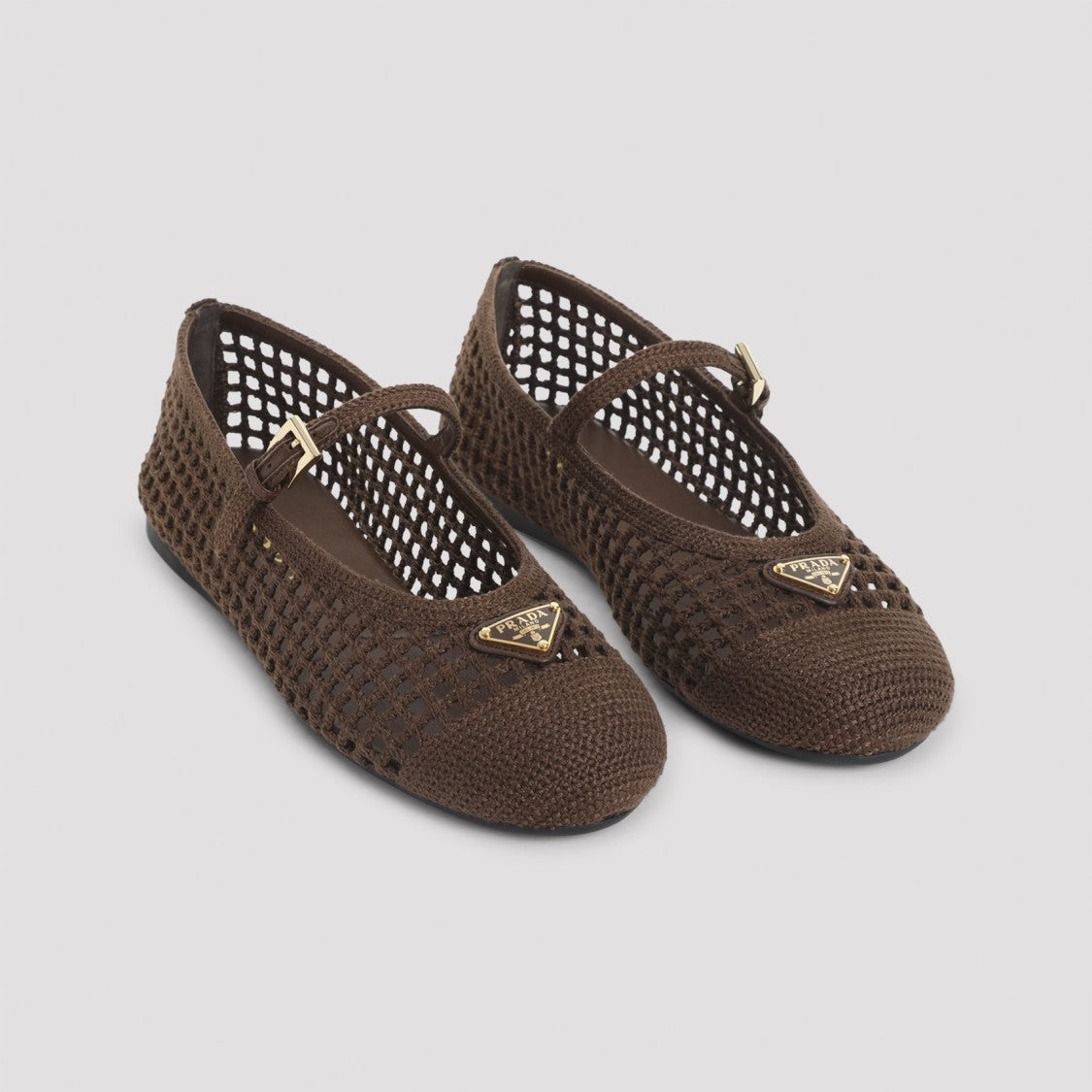 Prada Open-Weave Brown Ballerinas With Slim Instep Strap