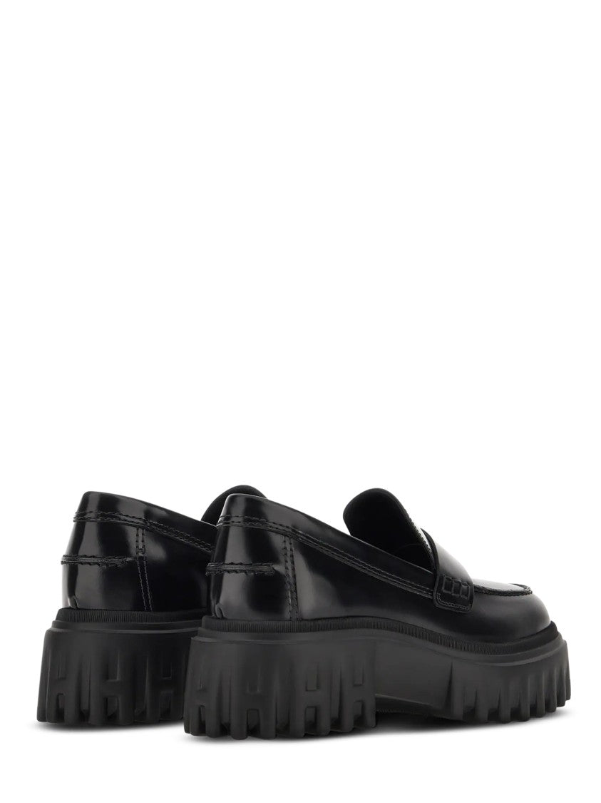Hogan Polished Black Leather Loafers