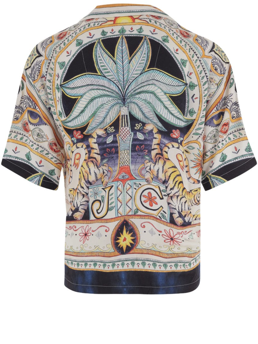 Just Cavalli Flowing Viscose Short-Sleeved Shirt With Tropical Motifs