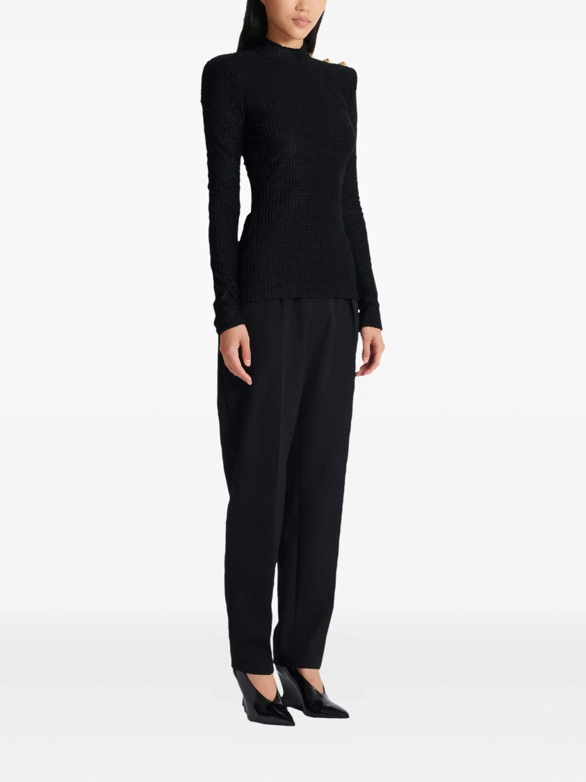 Balmain Fitted Long-Sleeved Textured Pattern Top