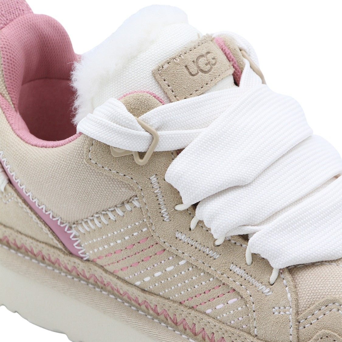 Ugg Beige Sneakers With Pink Accents