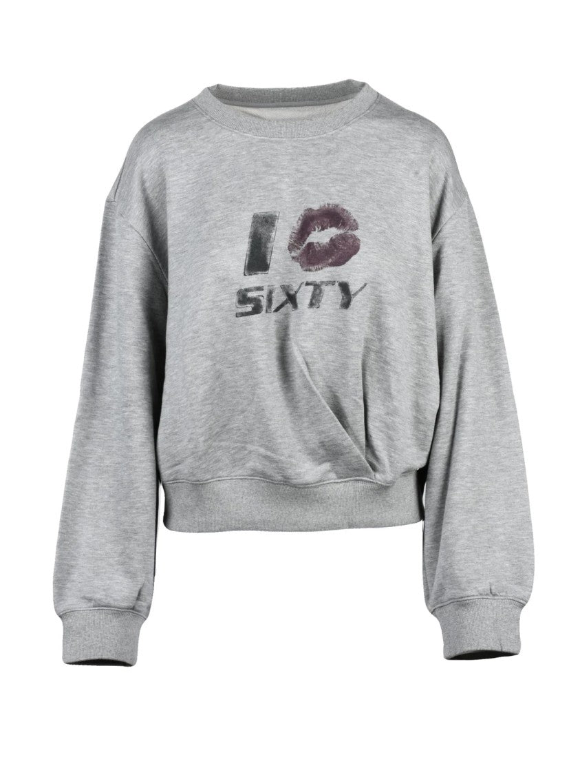 Miss Sixty Grey Textured Graphic Print Cotton-Blend Sweatshirt