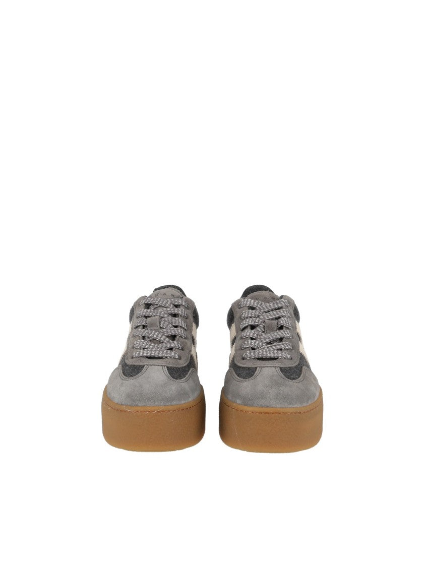 Hogan Grey Textured Cream Accent Low-Top Sneakers