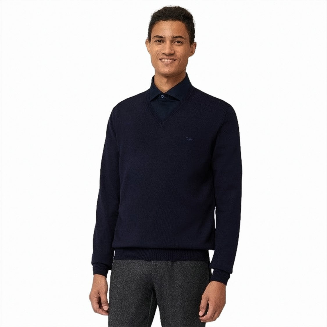 Harmont & Blaine Textured Knit V-Neck Pullover In Rich Blue