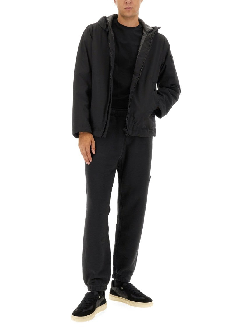 Stone Island Black Hooded Jacket With Zipper Closure