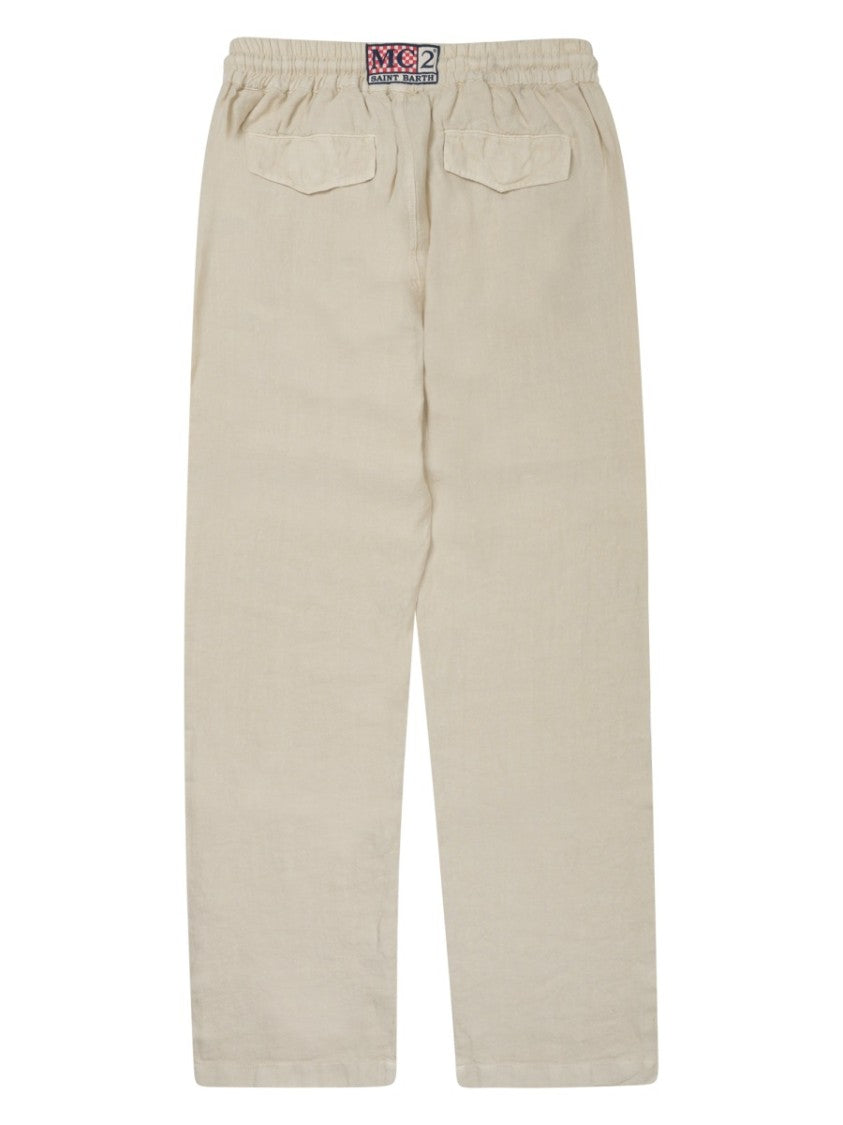 Mc2 Saint Barth Relaxed Fit Linen Trousers With Adjustable Waistband