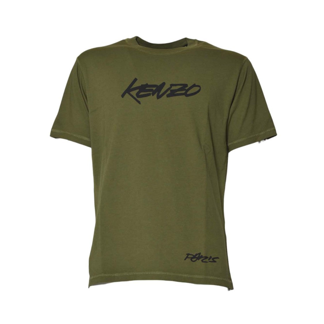 Kenzo Classic Olive Green Graphic T-Shirt With Bold Branding